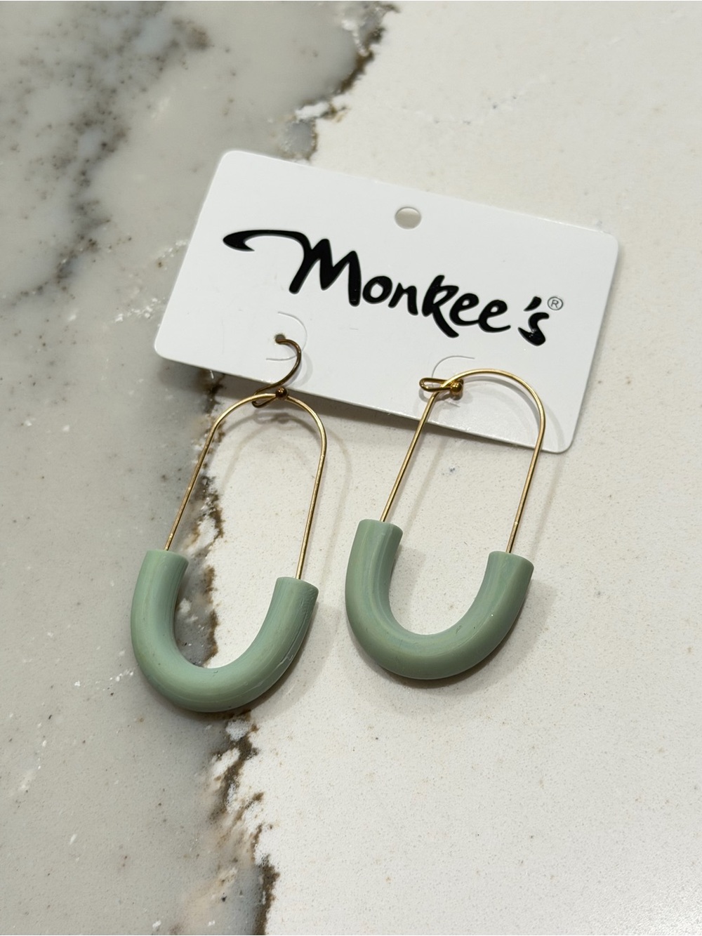Monkee's Green U-Shaped Drop Earrings NWT